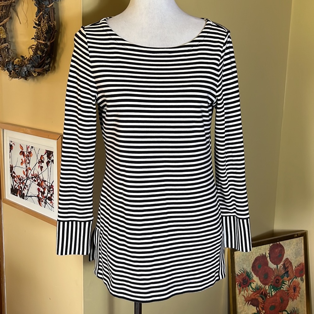 TALBOTS sz Small Pet Striped Tunic Boatneck Collar 100% COTTON Nautical $69 NEW